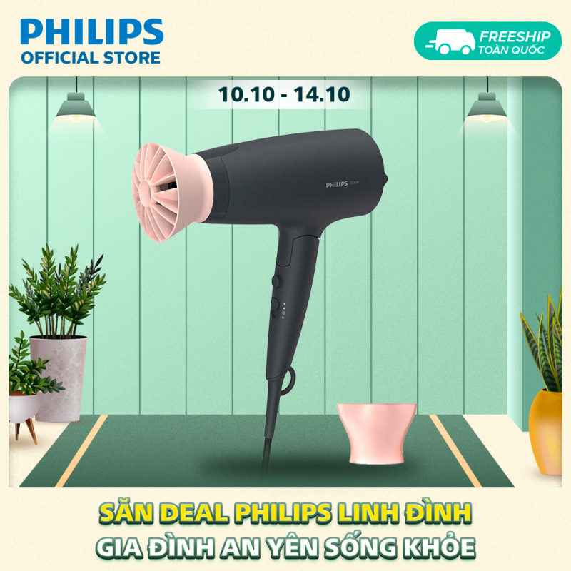Máy sấy tóc Philips BHD350/10 Công suất: 2100w, 3 chế độ sấy tóc với chế độ nhiệt Thermo Protect cùng chế độ sấy mát - Hàng phân phối chính hãng cao cấp