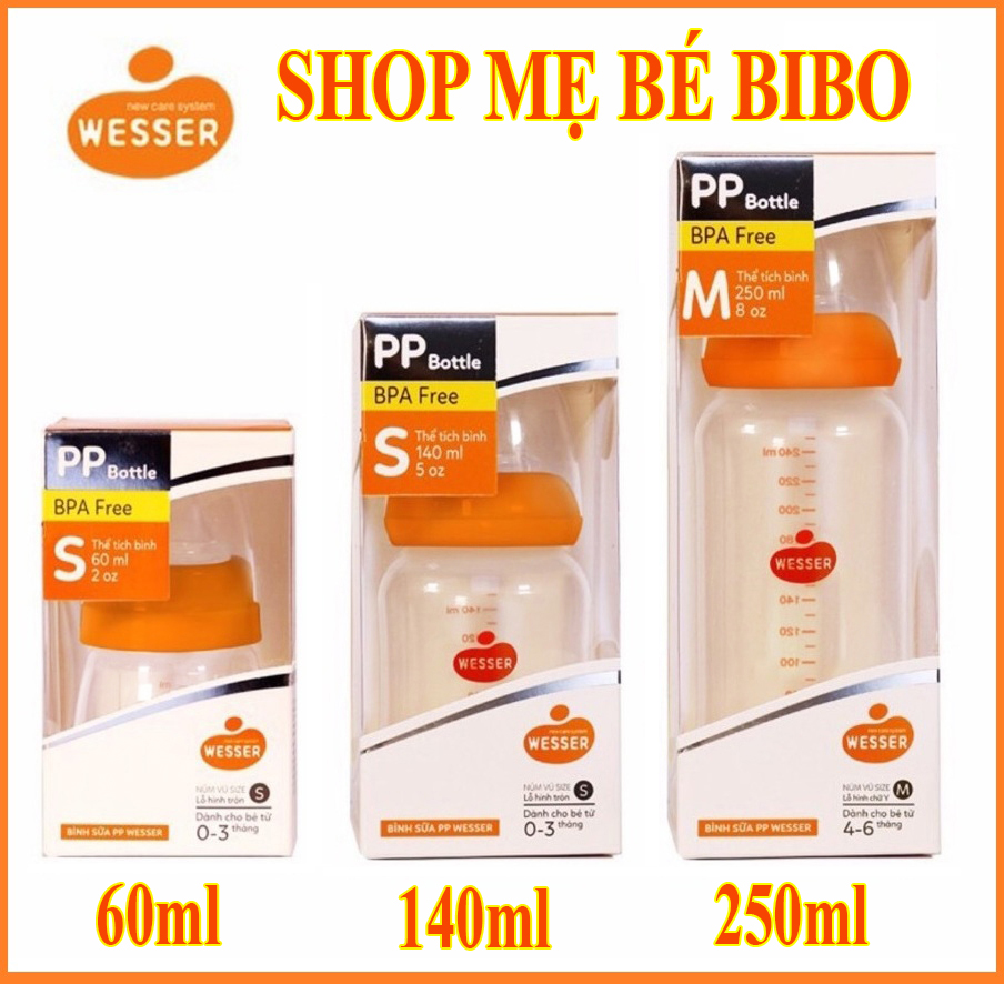 COMBO 3 BÌNH SỮA WESSER CỔ HẸP 60ML-140ML-240ML NHỰA PP