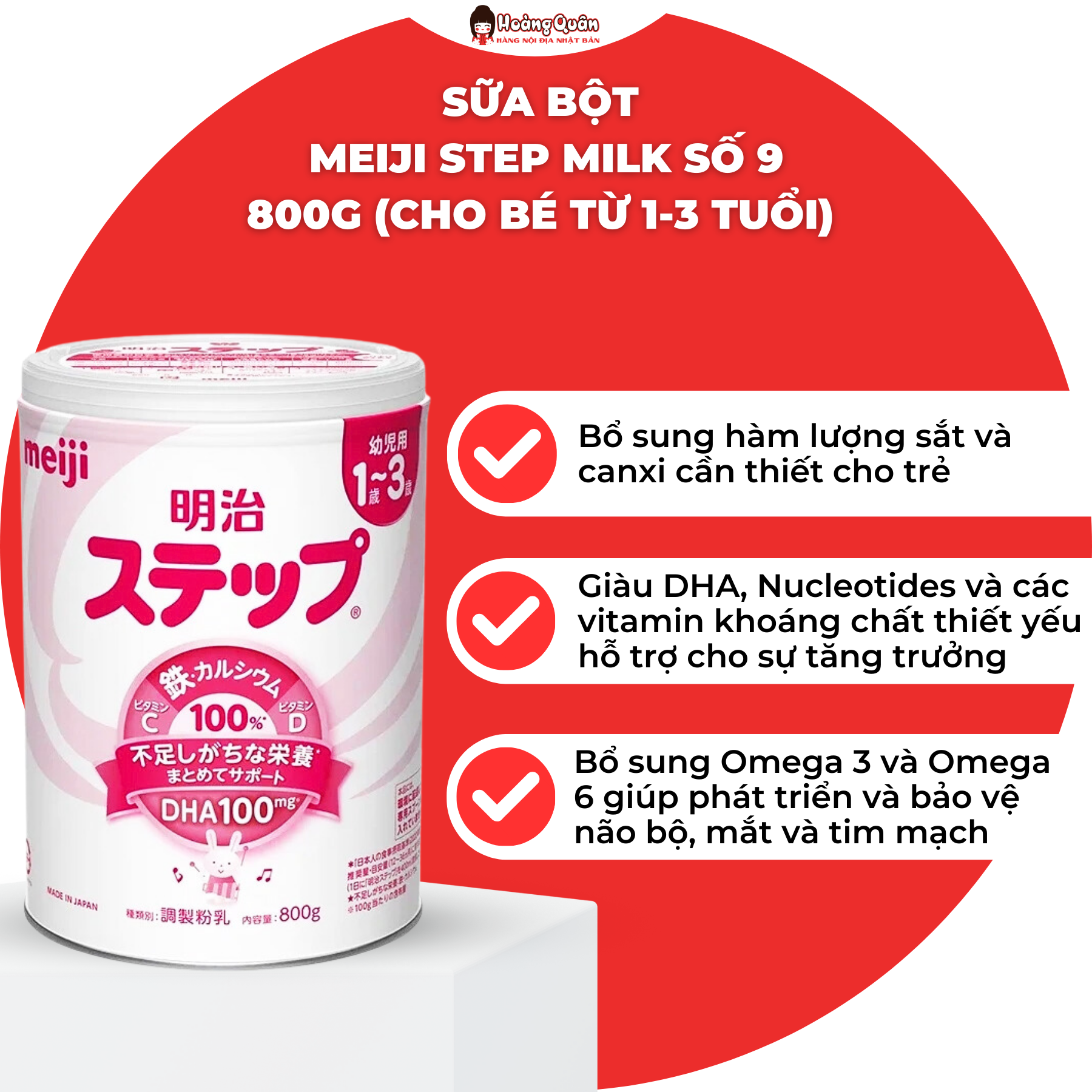 Sữa Bột Meiji Step Milk Số 9 800g Nhật Bản (Cho bé từ 1-3 tuổi)