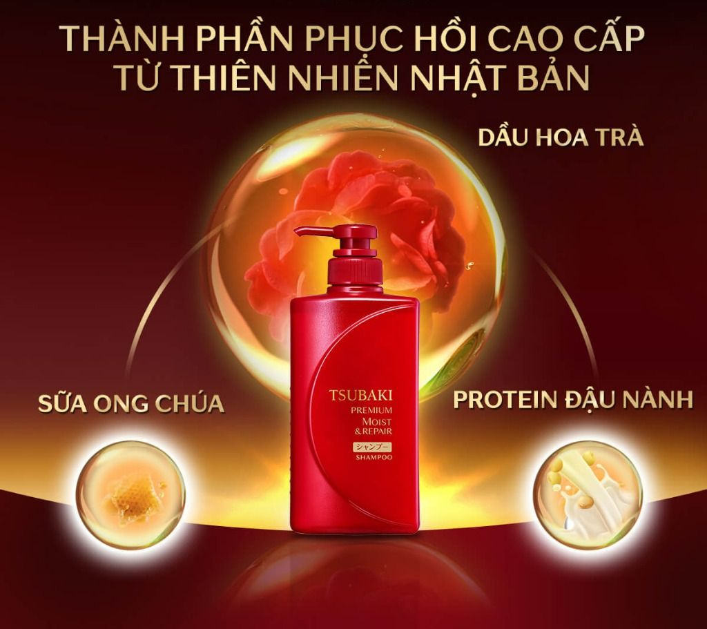 Dầu gội Dưỡng tóc bóng mượt Premium Moist Tsubaki (490ml/chai)