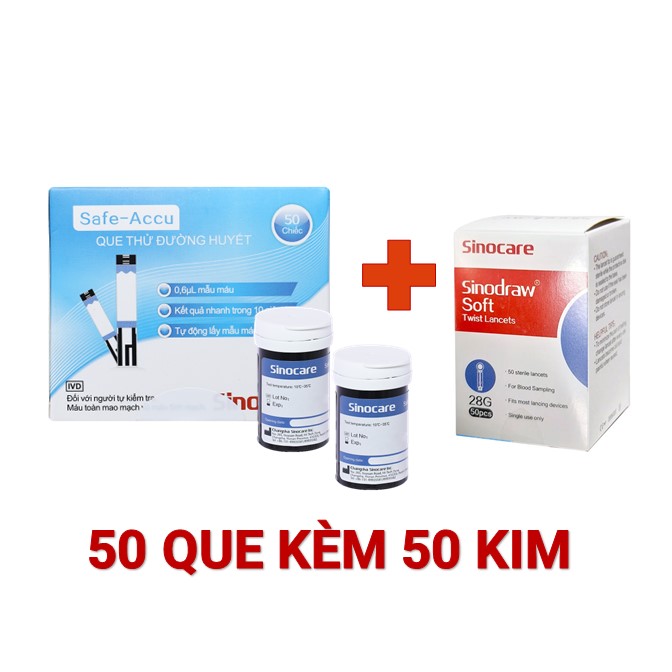 Que thử đường huyết cho máy đo đường huyết Sinocare Safe - Accu hộp 50 que DATE 2025