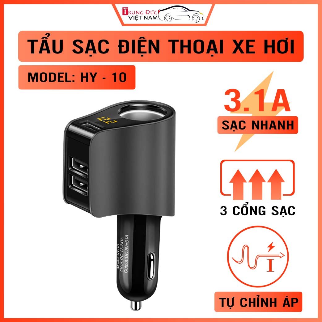 Tẩu sạc ô tô, xe hơi cao cấp đa năng HY10 - Hàng Chính Hãng