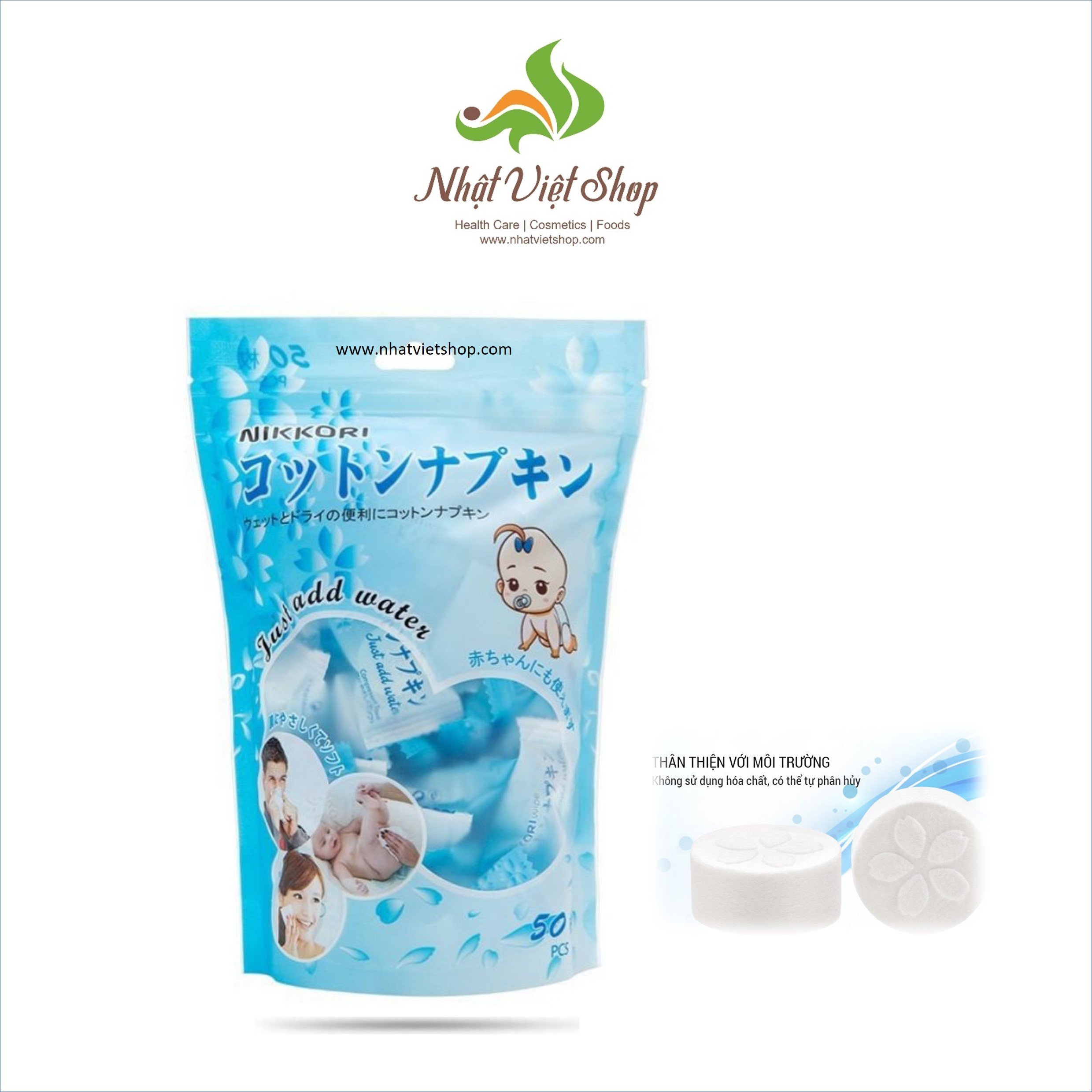 Khăn giấy nén  NIKKORI bịch 50 cái