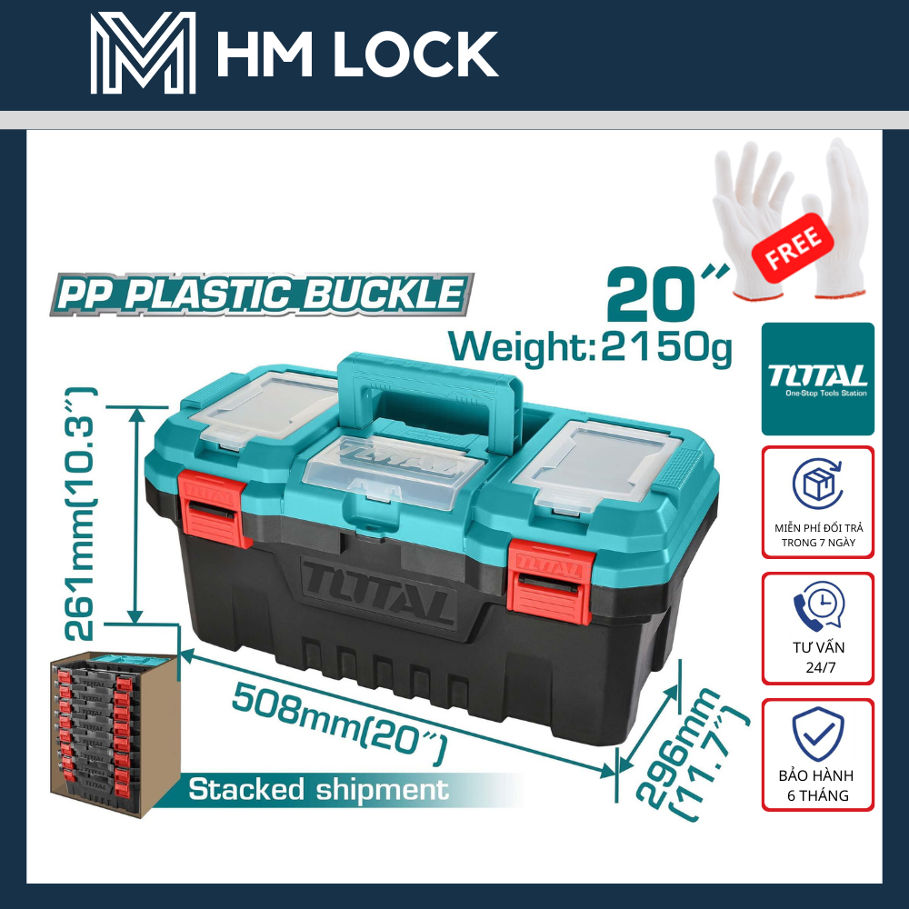20" THÙNG ĐỰNG ĐỒ NGHỀ KHÓA NHỰA TOTAL - HÀNG CHÍNH HÃNG - TPBX0201 - HM LOCK