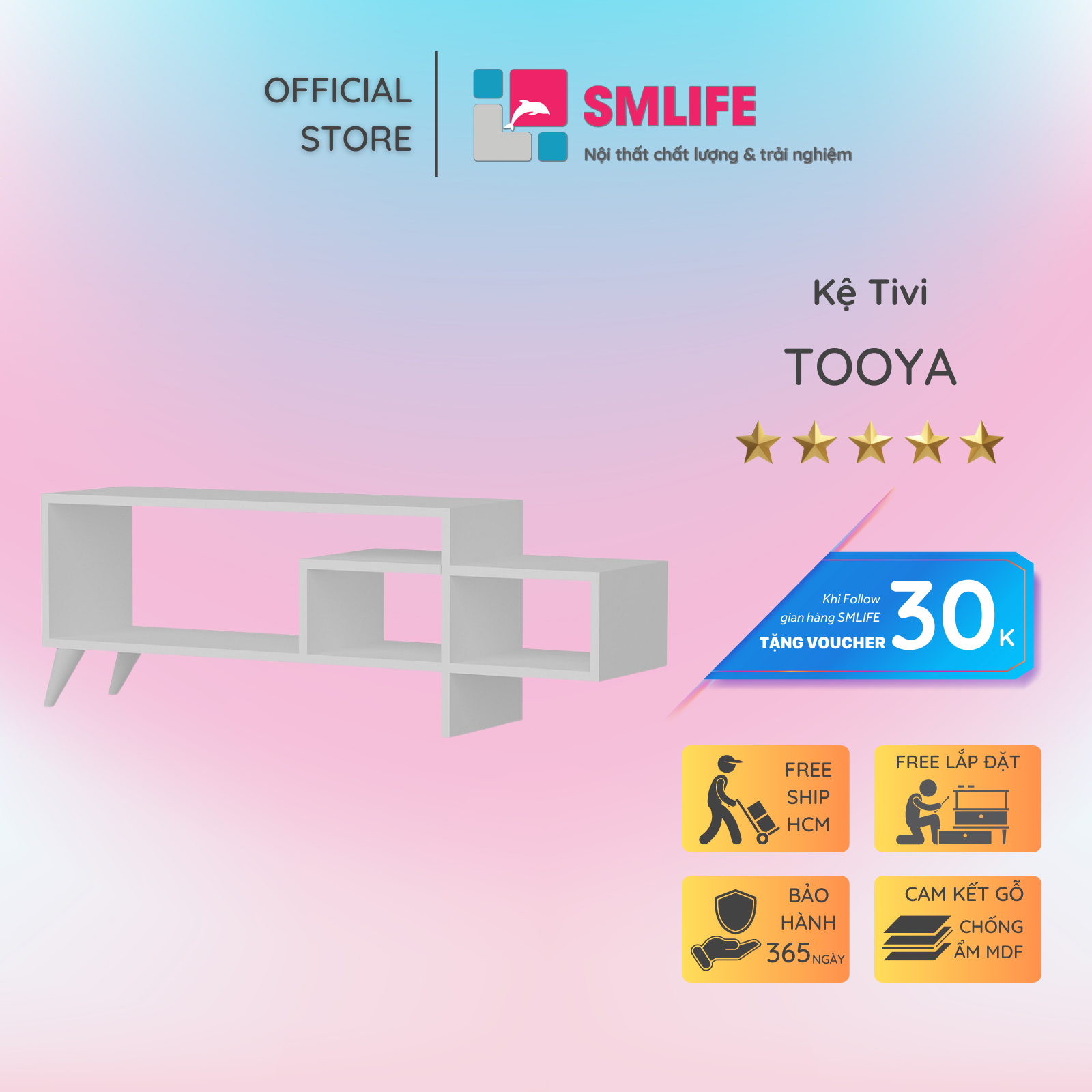 Mẫu kệ tivi đẹp cho phòng ngủ hiện đại SMLIFE Tooya