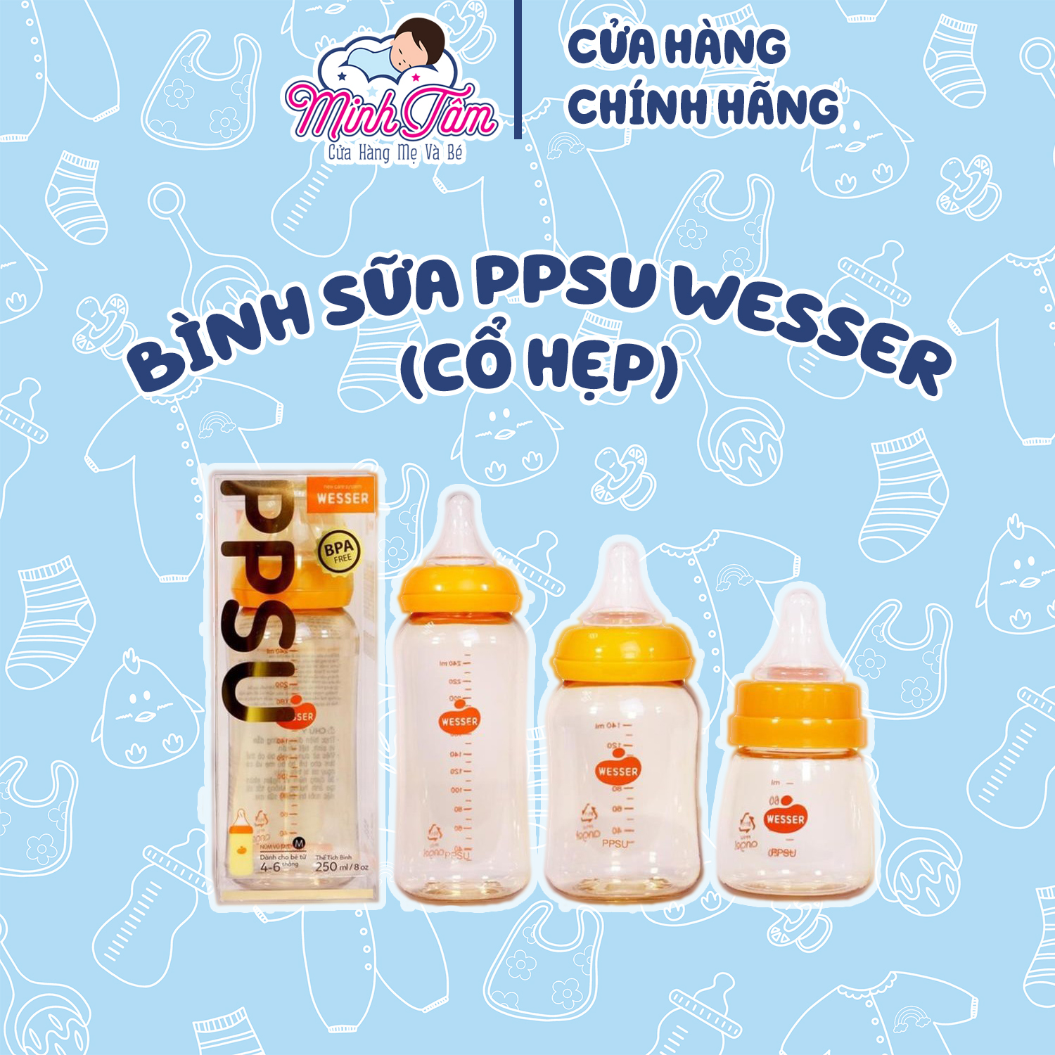 Bình sữa Wesser PPSU cao cấp cổ hẹp 60ml/140ml/250ml