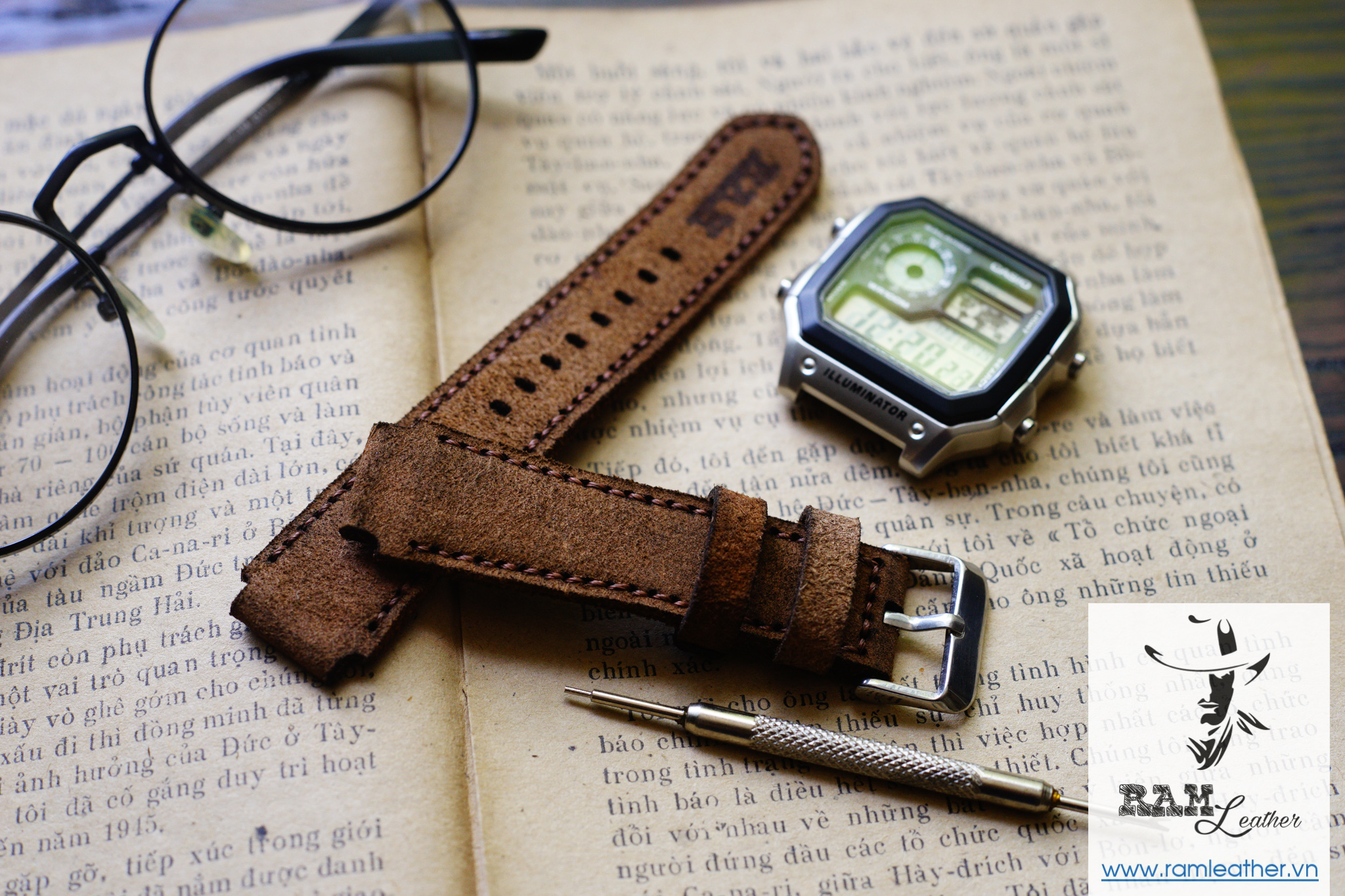 Dây Da Đồng Hồ Da Bò Bản Bền Đẹp RAM Leather Classic Ca.si.o AE 1200 / Sei.ko5 Chính Hãng RAM Leather