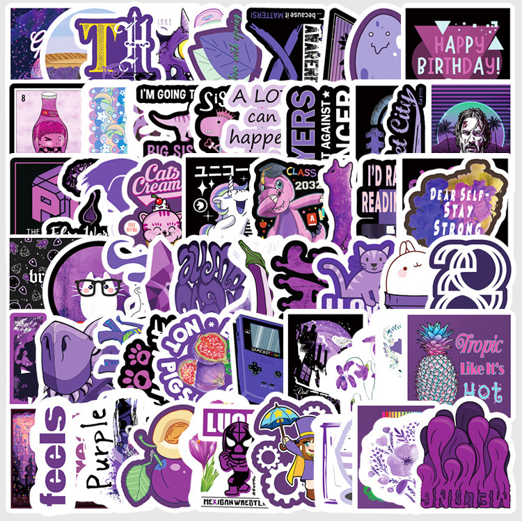 [Set 64 Cái] Sticker dán mũ bảo hiểm, laptop màu tím mộng mơ - DB.066