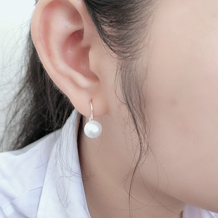 Hoa tai ngọc trai thật kiểu móc ngọc 9mm