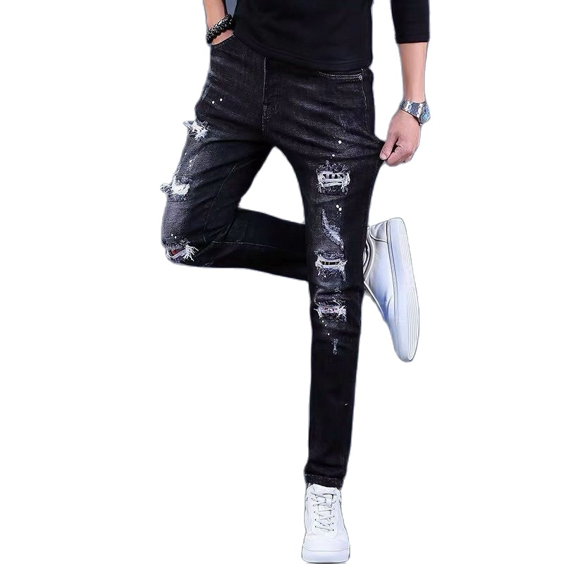 Quần jean nam rách gối - quần jean nam hàn quốc - quần jean nam co giãn cao cấp thiết kế trơn đơn giản hợp thời trang julyshop94 js64