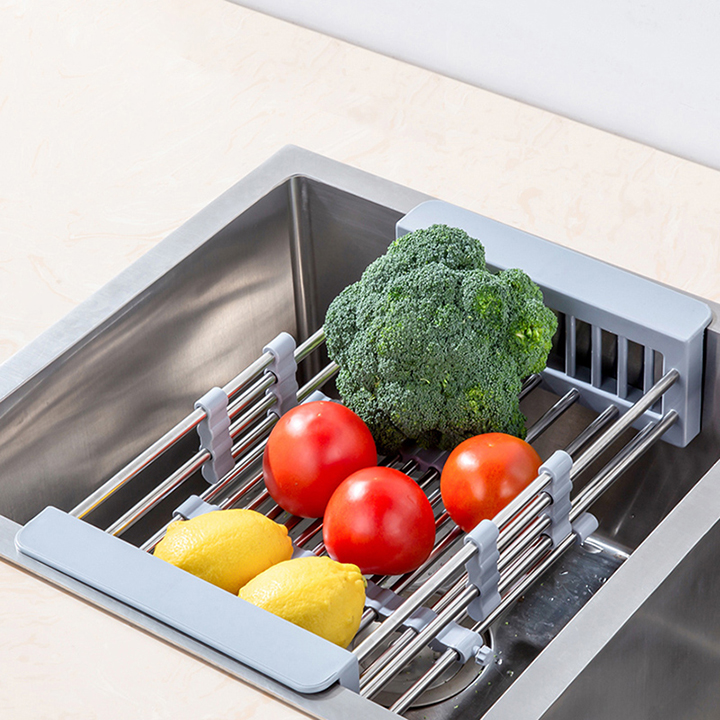 Rổ, khay inox rút gọn đa năng để chậu rửa chén