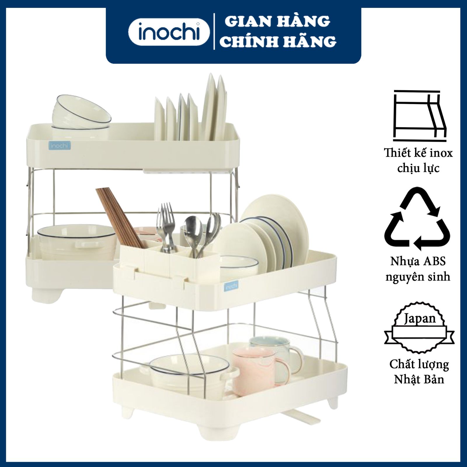 Kệ Để Chén Bát inochi - Chạn để bát đũa inochi cao cấp có chỗ để đũa chất liệu thép không rỉ và nhựa nguyên sinh kháng khuẩn khử mùi, kệ chén bát có chỗ thoát nước thiết kế thông minh