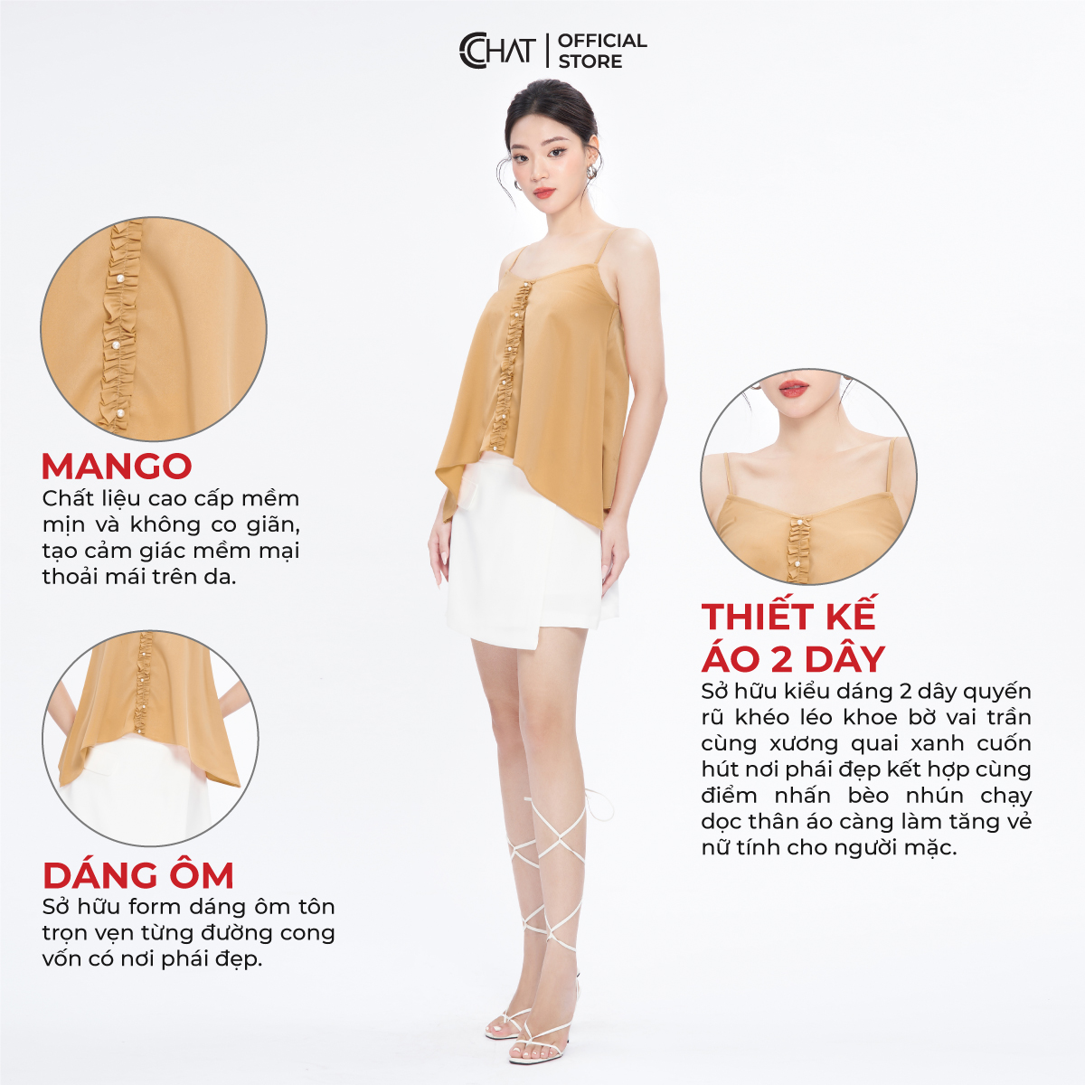 Áo 2 Dây CChat Kiểu Phối Đai Nẹp Chất Mango Cao Cấp 92AAE2001ST