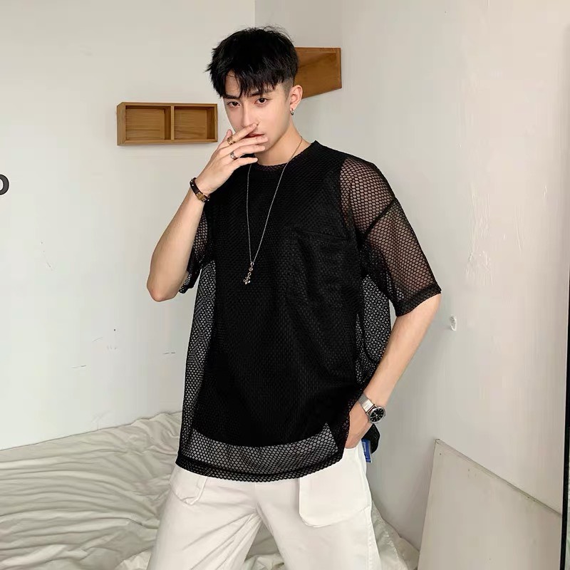 Áo thun nam unisex lưới form rộng (Áo lưới + áo thun tanktop)