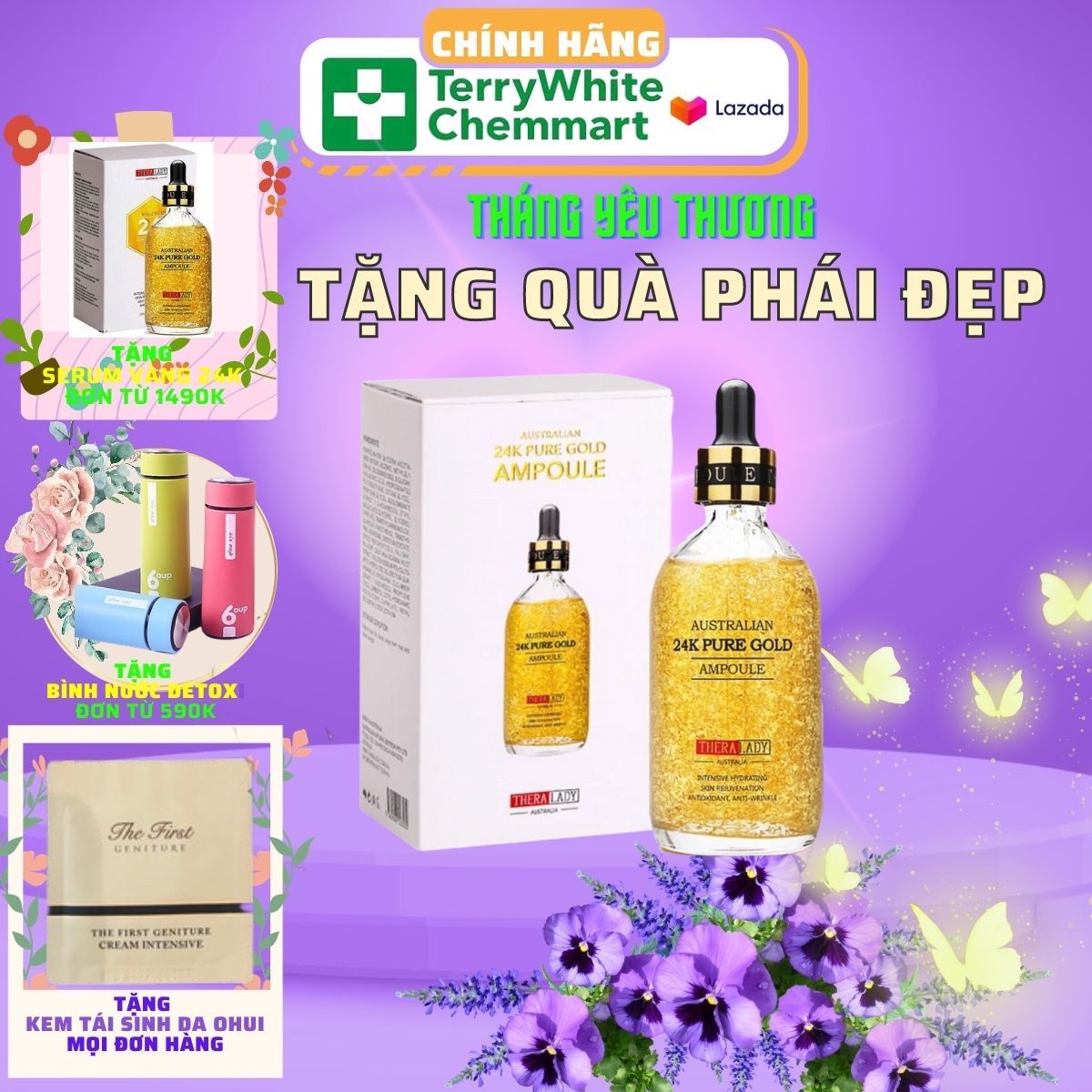 Serum dưỡng da thera lady australian 24k pure gold ampoule 100ml của úc - serum 24k