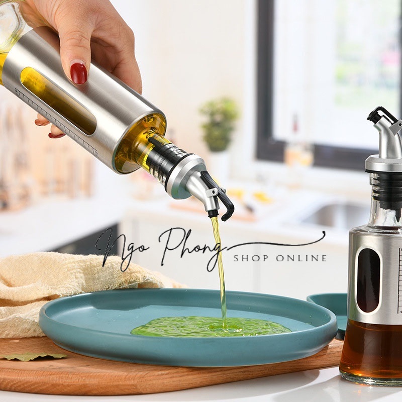 Chai đựng dầu ăn nước mắm, Bình rót dầu ăn nước mắm thủy tinh bọc inox cao cấp