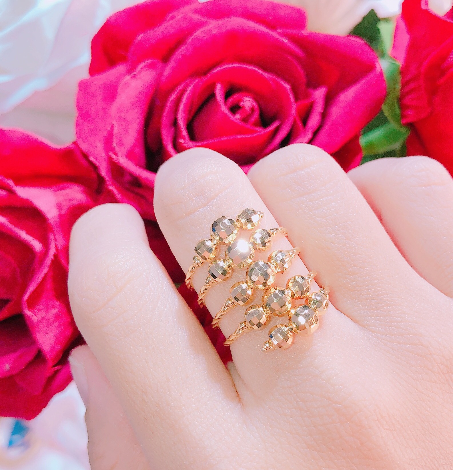 Nhẫn nữ đẹp mạ vàng thật cao cấp GADO N082 27r qc bi châu lò xo quấn vòng 5 hàng viền hoa đá pha lê sáng lấp lánh lung linh thiết kế sang trọng tinh tế quý phái