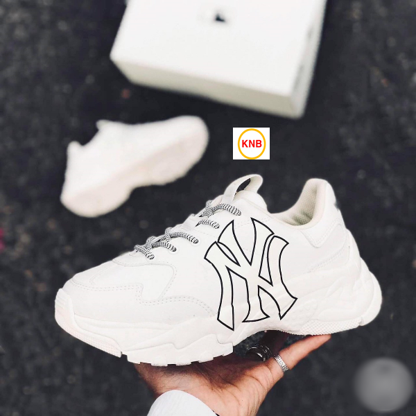 Giày Thể Thao Sneaker Nam Nữ MLB NY chữ nổi màu đen   giày độn đế cao, đường chỉ may tỉ mỉ, in 3d không bong tróc