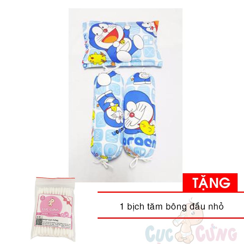 Bộ gối nằm và 2 gối ôm thảo dược Đinh Lăng chống mồ hôi trộm cho bé sơ sinh Baby Chick Số 1 - họa tiết ngẫu nhiên Tặng 1 bịch tăm bông đầu nhỏ