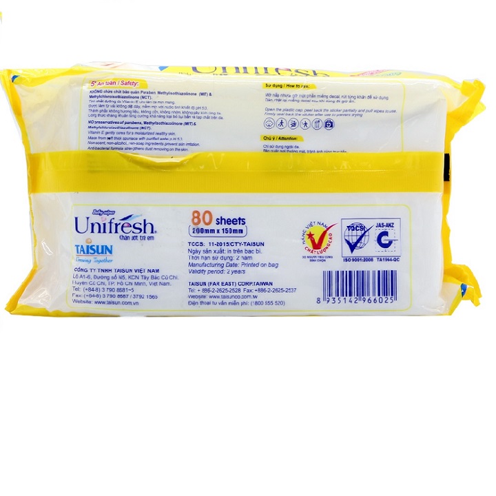 Combo 6 gói khăn giấy ướt không mùi Unifresh Vitamin E, Aloe vera (80 tờ / gói)