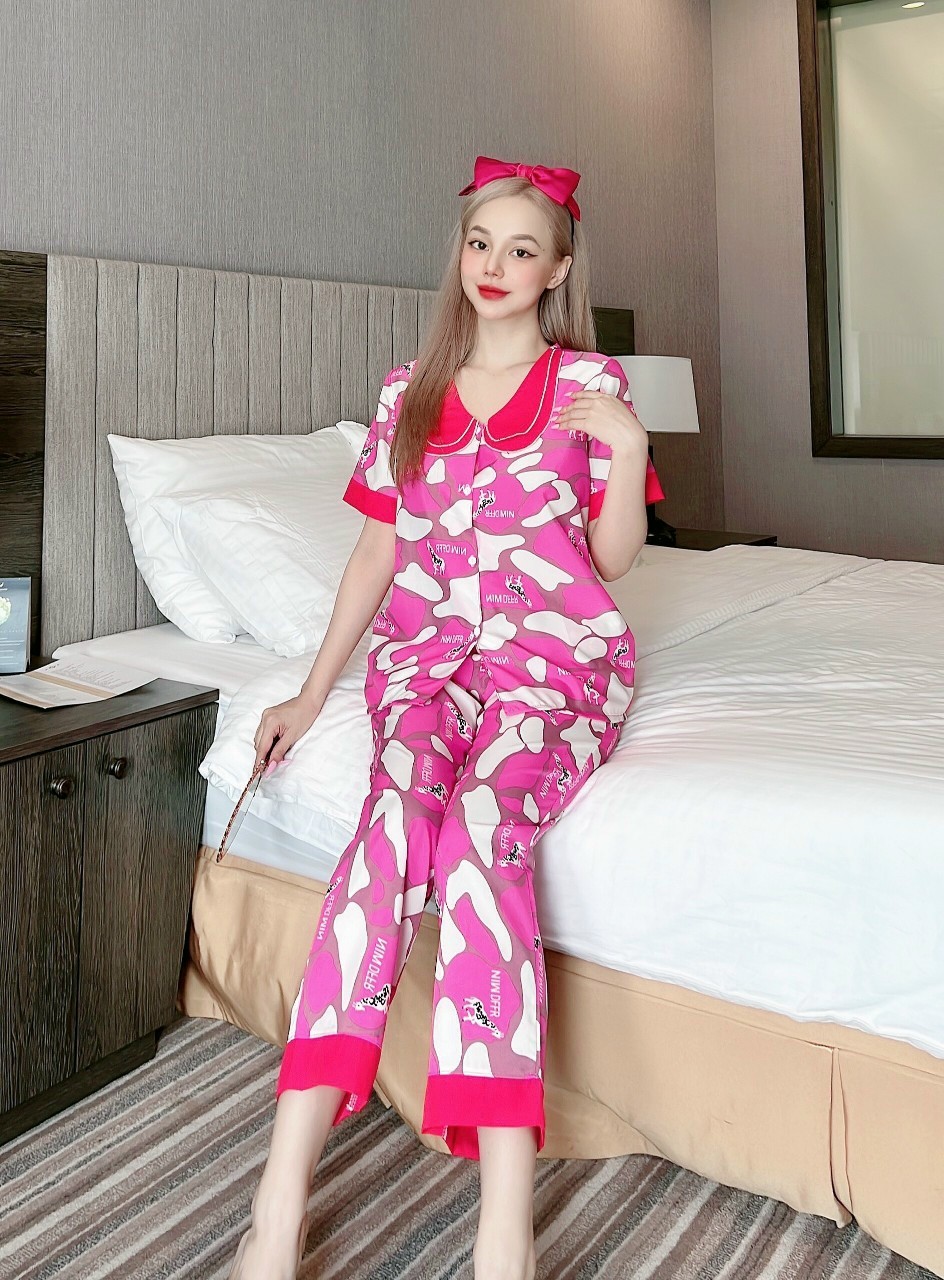 Bộ dài có túi Phi lụa loại 1, set ngủ pijama tay ngắn quần dài freesize dưới 57kg