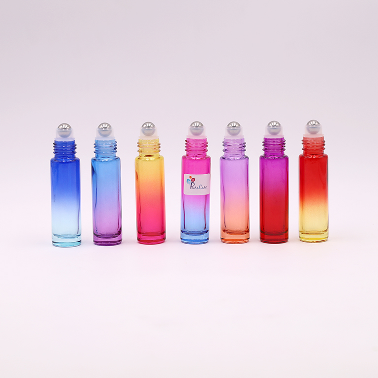 1 PC Gradient Rainbow Ombre Ball Bottle 10Ml Gradient Color Thick Glass Roll On Essential Oil Empty Parfum Bottles Roller Ball Travel Use Necessaries
