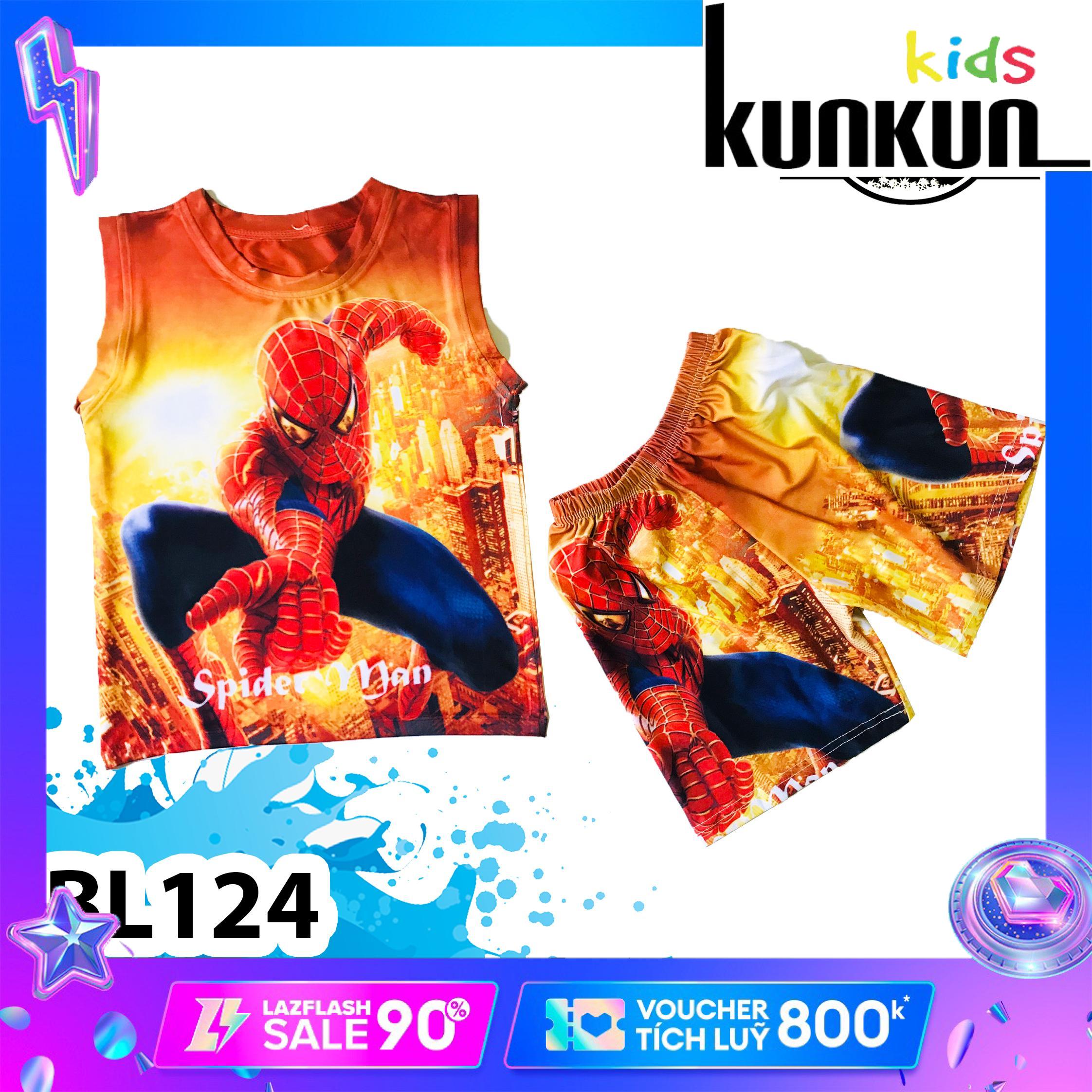 Quần áo bé trai chất Thun lạnh in hình Nhện lửa Kunkun Kid BL124 - Bộ ba lỗ bé trai size đại từ 10-60kg