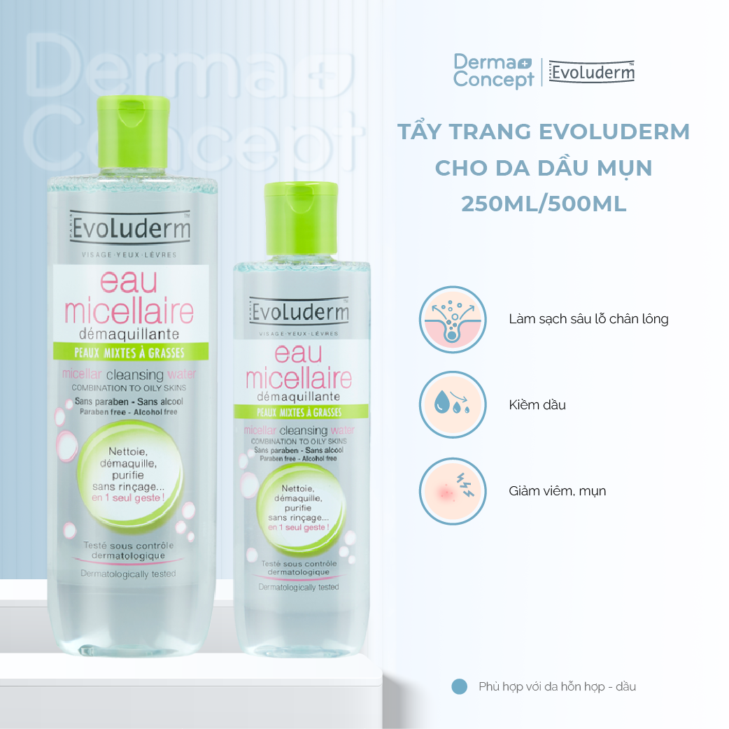 Nước tẩy trang Evoluderm Eau Micellaire 100ml/250ml/500ml