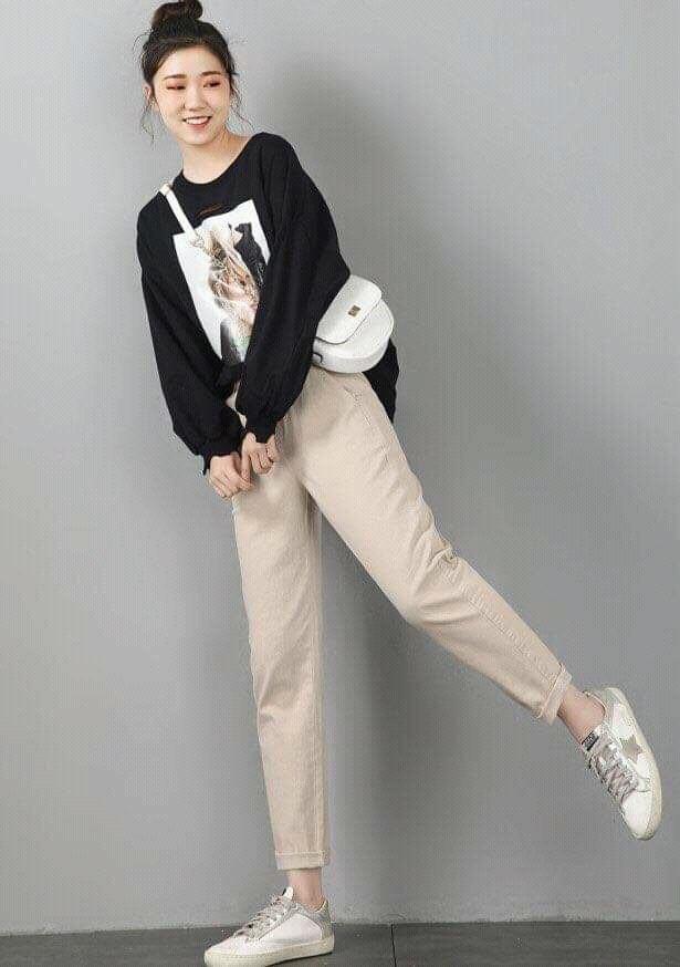Quần kaki baggy nữ xoắn gấu