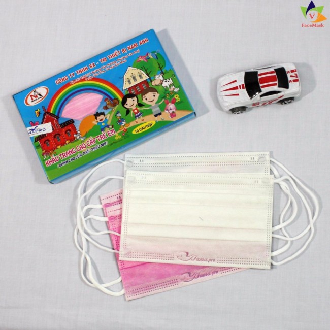 (Màu Xanh Dương) (Không hoa văn) Hộp 10 khẩu trang y tế trẻ em Famapro - Nam Anh - Việt Nam U1520