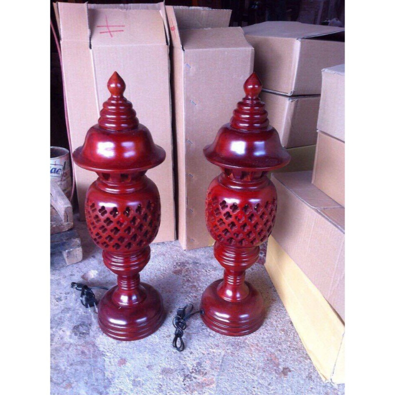 Cặp đèn thờ gỗ cao 23cm