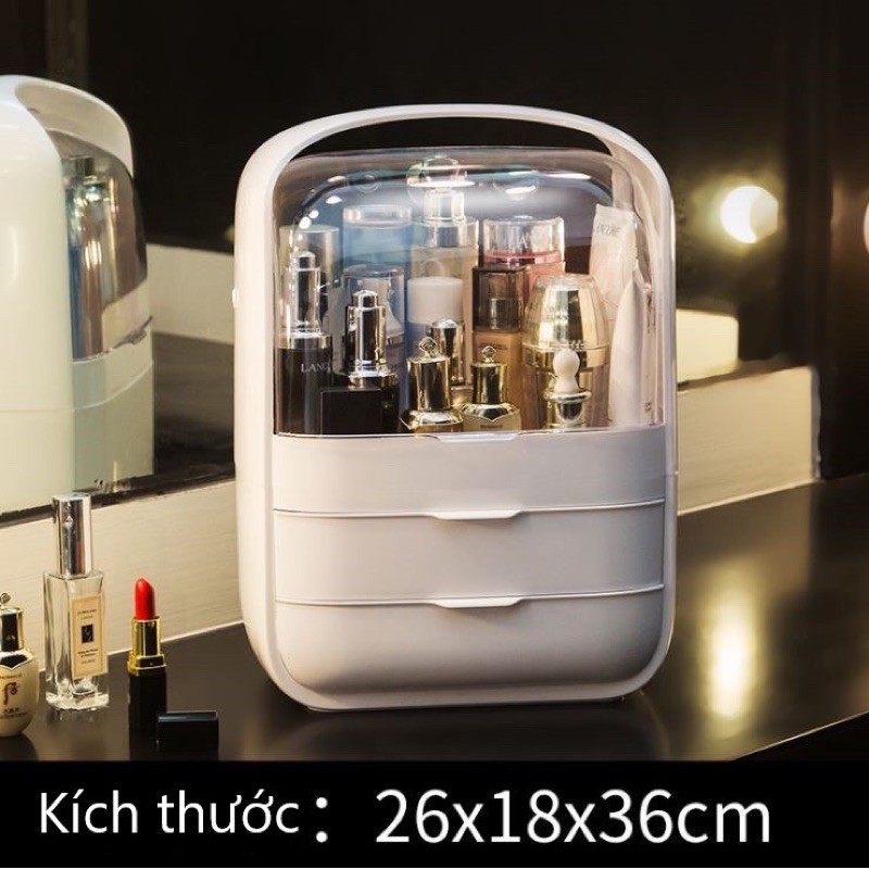 Tủ Đựng Mỹ Phẩm 3 Tầng Để Bàn Có Nắp Đậy