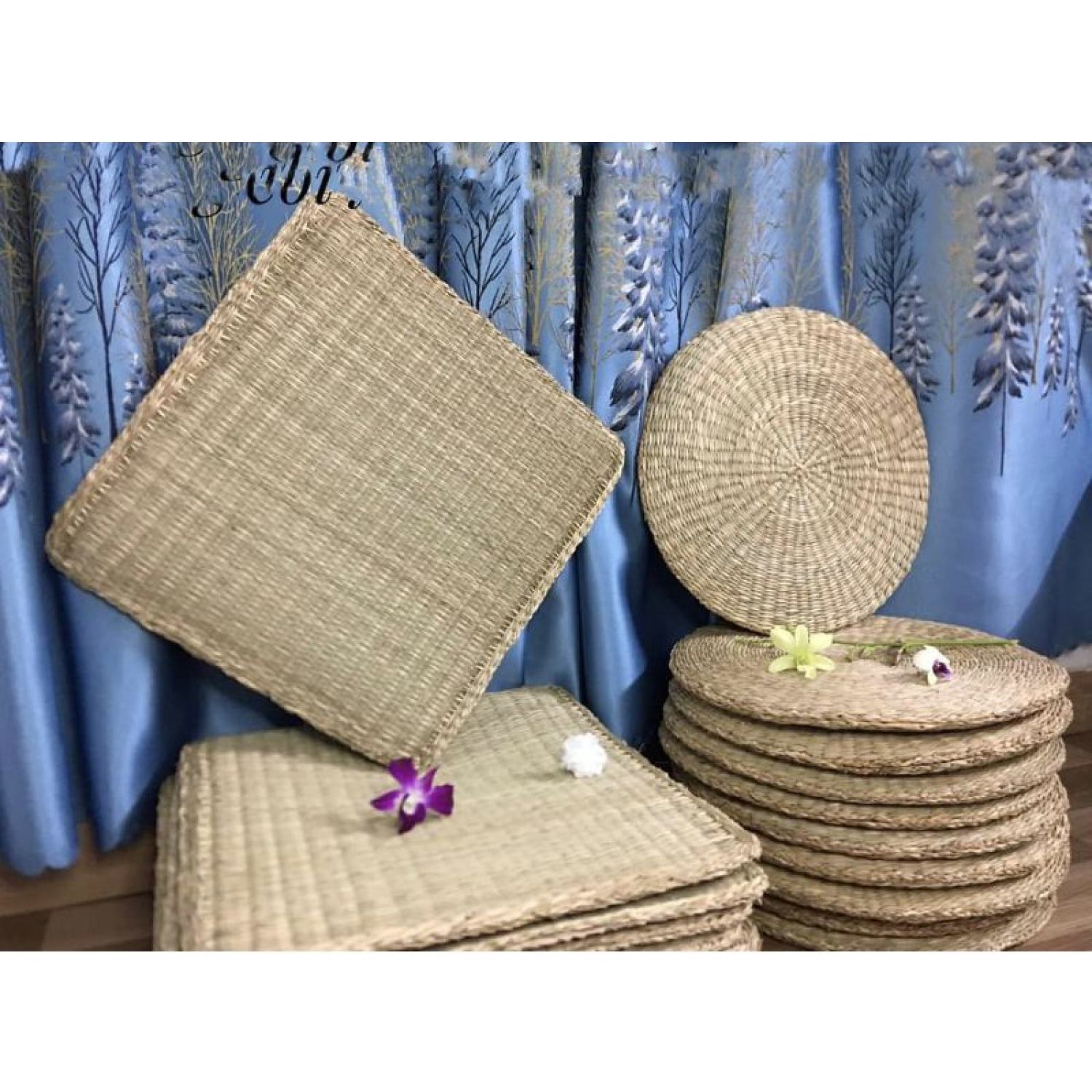 Đệm cói chiếu cói ngồi bệt hàng xuất khẩu không có mút LH 0978945425