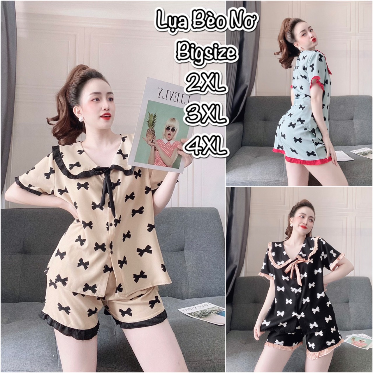 (45-110kg) Đồ Bộ Bigsize Lụa Nhật Hoạ Tiết cao cấp - Chất vải mịn, đẹp