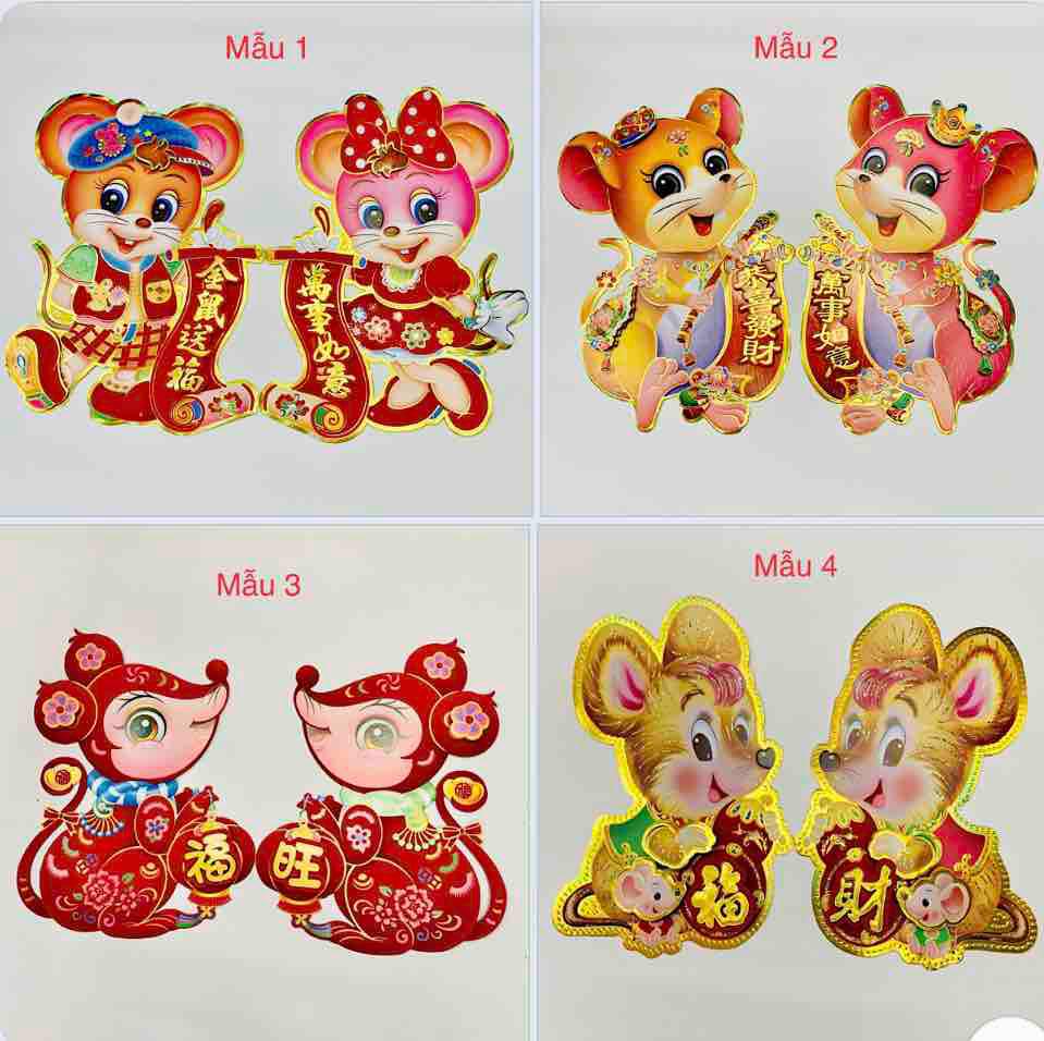 Bộ hình dán nổi hình hai chú chuột trang trí tết năm Canh Tí cao 28cm