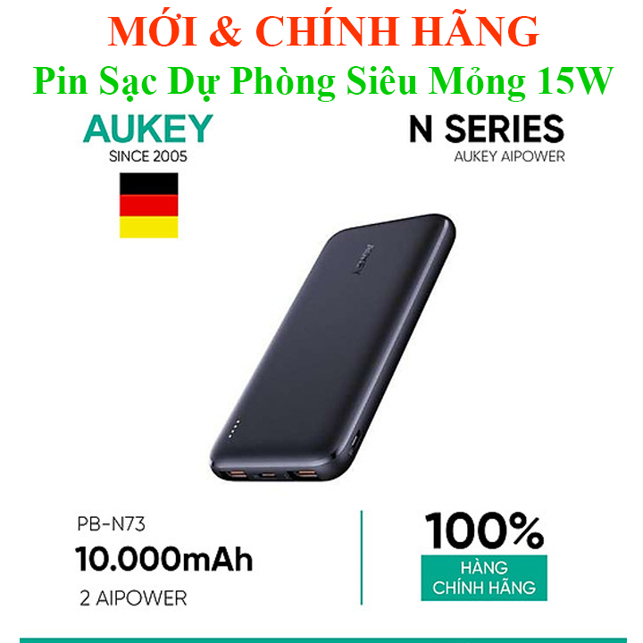 Pin Dự Phòng Sạc nhanh Siêu Mỏng 10.000mAh Aukey (Đức) PB-N73S 18W, PB-N73 15W