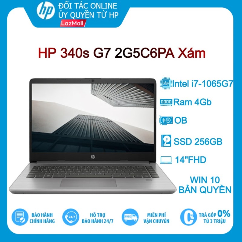 [VOUCHER 10% - MAX 2.5 TRIỆU]Laptop HP 340s G7 2G5C6PA Xám i7-1065G7 4GB 256GB OB 14FHD Win10