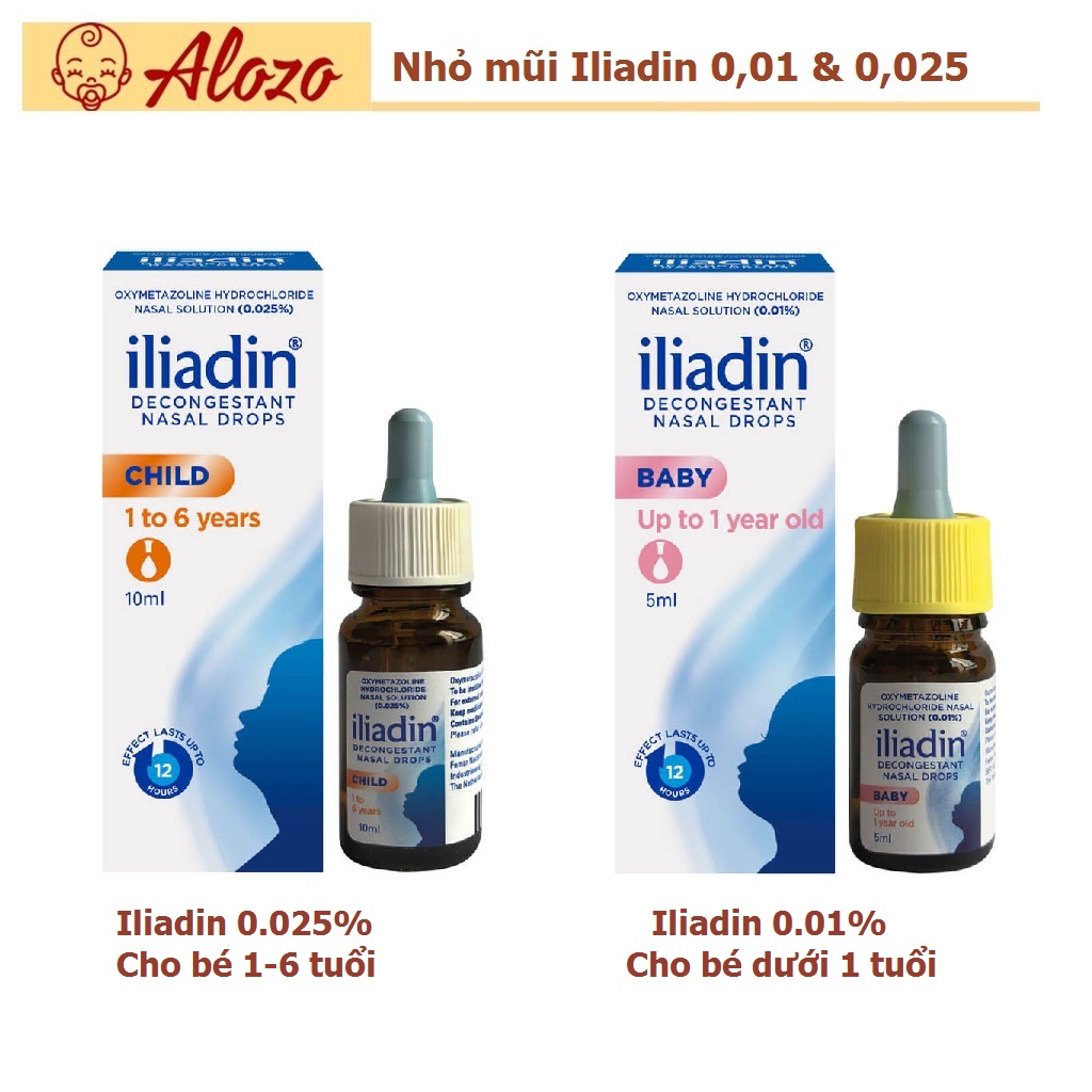 Nhỏ mũi Iliadin 0.01% và 0,025% cho bé