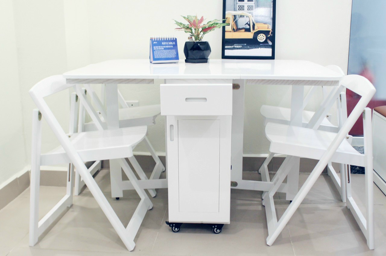 Bàn ghế ăn thông minh gấp gọn gỗ sồi
