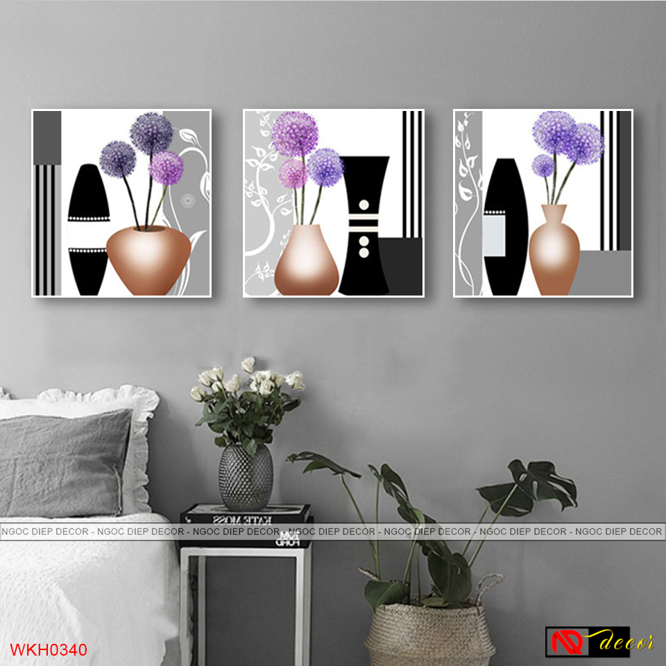 Tranh dán tường trang trí bình bông hiện đại 3D -Trang décor phong cách hiện đại