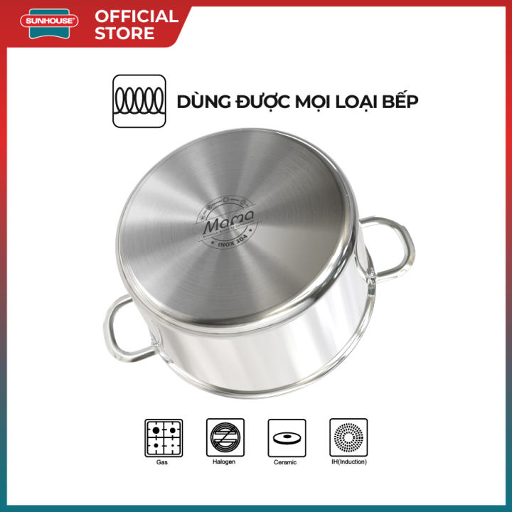 Bộ nồi inox đáy liền nguyên khối SUNHOUSE MAMA SHG701 - Dùng được với mọi loại bếp - Đường kính 16cm - 20cm - 24cm - Sản xuất tại Việt Nam - Hình ảnh 4