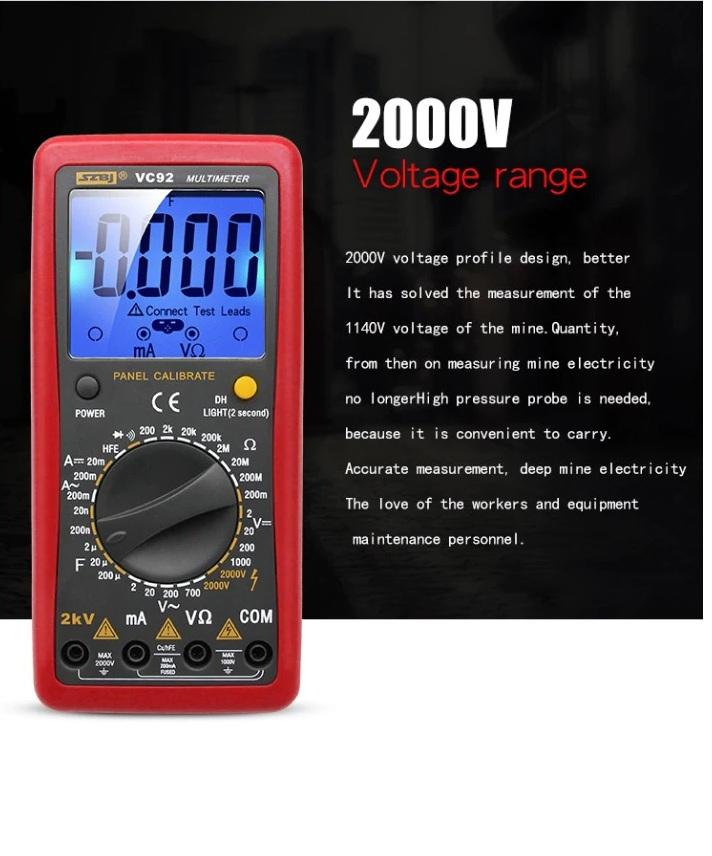 Đồng hồ vạn năng kỹ thuật số đo AC DC 2000v SZBJ VC92