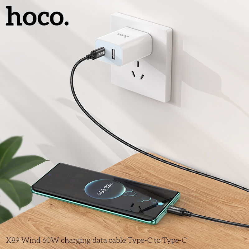 Cáp sạc dây dù Hoco X89 TypeC to TypeC 60W / TypeC to Lightning 20W dài 1M (Đen) - Nhất Tín Computer