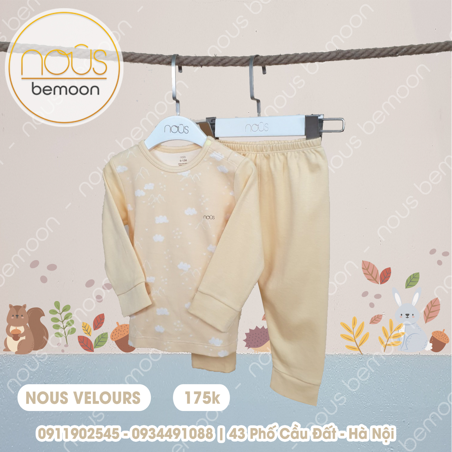 Bộ cài vai Nous Velours xanh lơ (9-24 tháng)