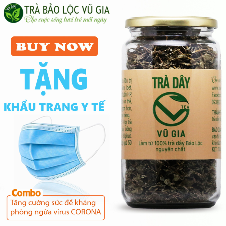Trà Dây Nguyên Chất Vũ Gia (100g/hũ) + Tặng Khẩu Trang Y Tế - Cải thiện bệnh đau dạ dày, hỗ trợ tiêu hóa, ăn ngon miệng và ngủ sâu giấc - Đã được kiểm nghiệm y tế