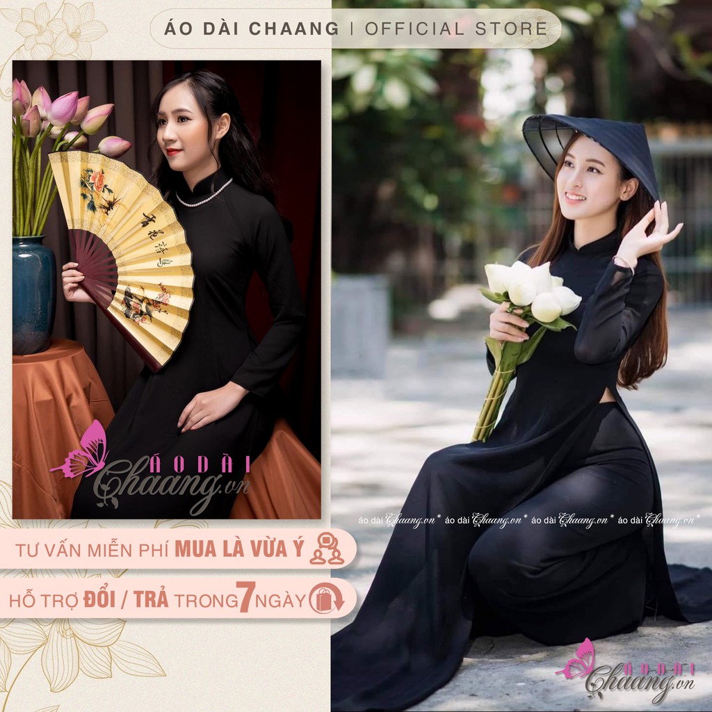 Áo dài đen truyền thống_Chaang_May sẵn áo dài lụa, áo dài đẹp sang trang trọng