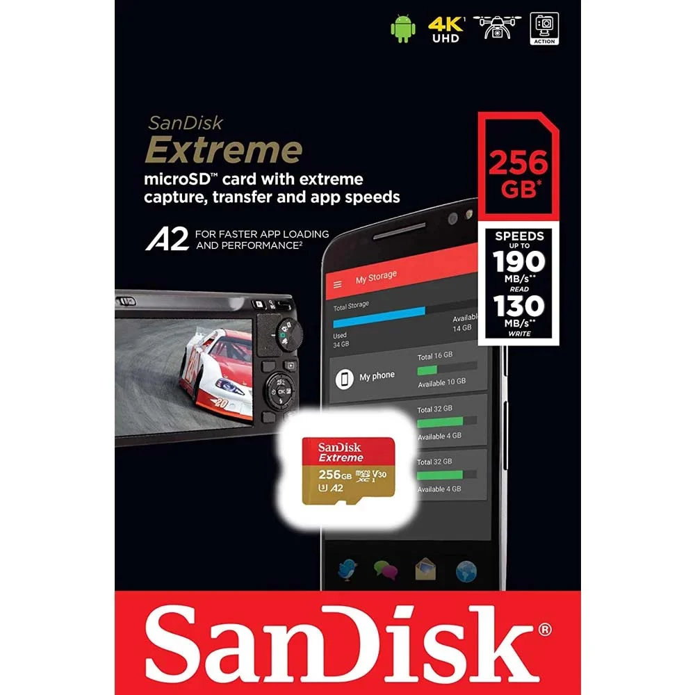 Memory card microSDXC SanDisk Extreme 256GB V30 U3 4K A2 R190MB/s W130MB/s (yellow)