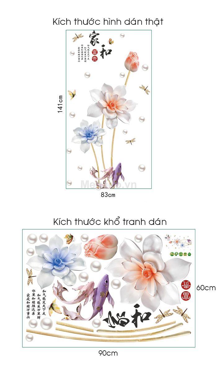 decal dán tường sen 3D nổi