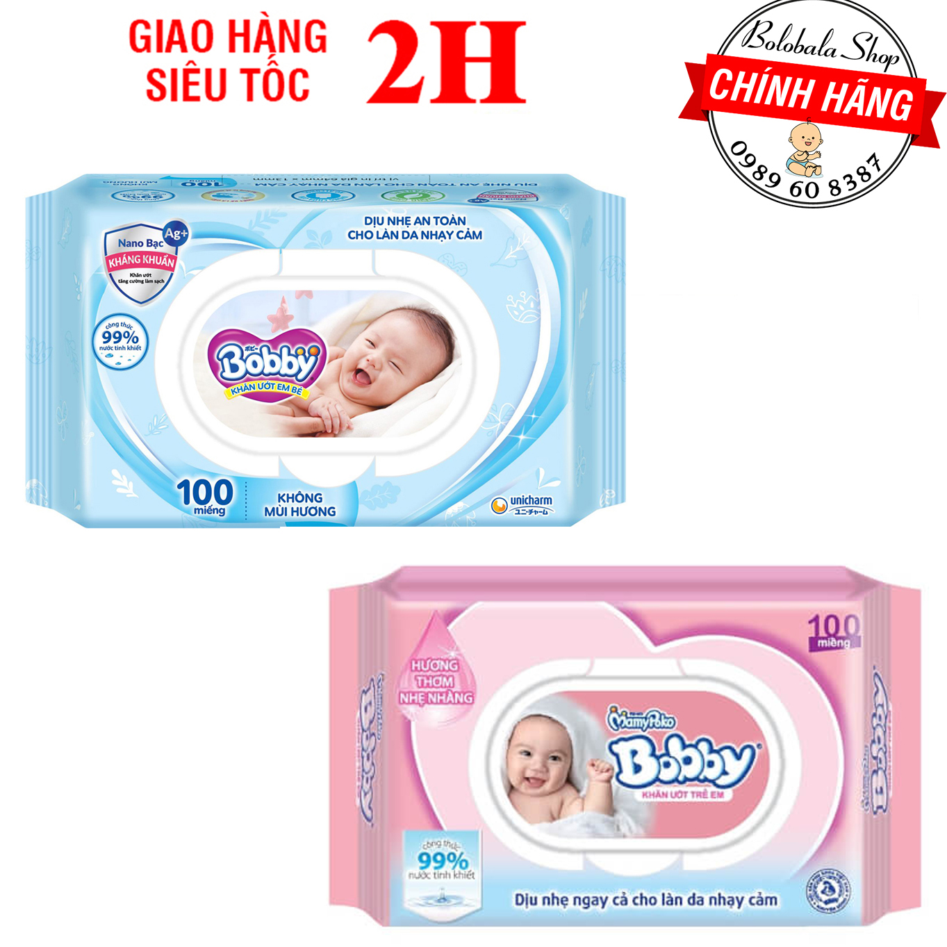 [HCM]Khăn Ướt Bobby 100 miếng/ 80 miếng - hàng chính hãng