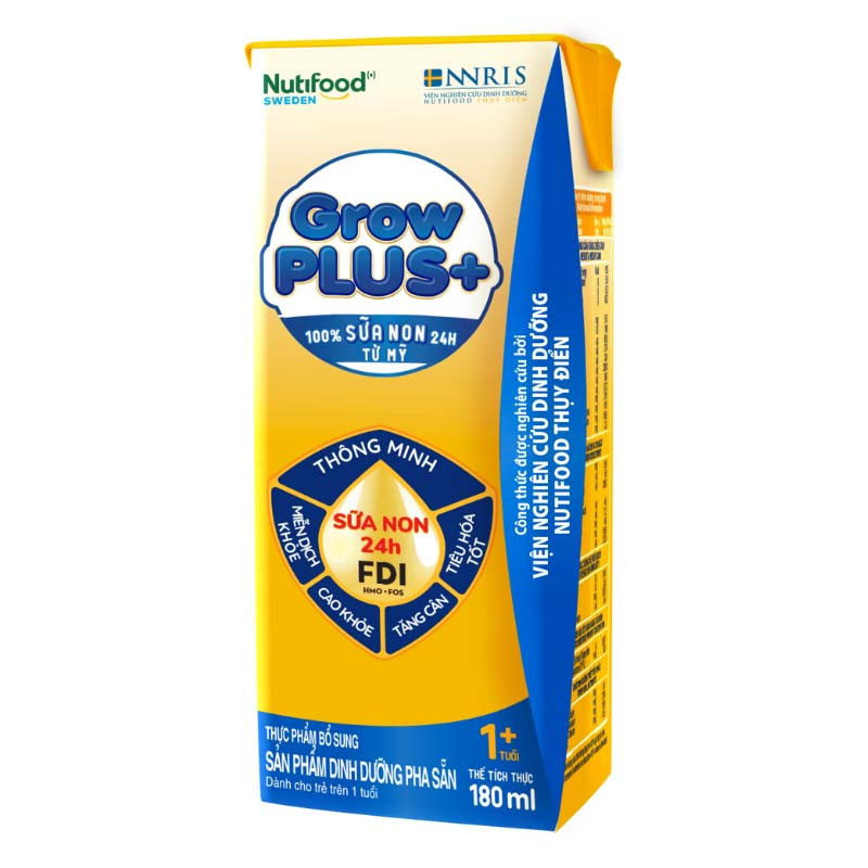 (HSD T11-2026) Thùng 48 Hộp Sữa Bột Pha Sẵn Nutifood GrowPLUS+ 1+/ 2+ Sữa Non Vàng 180ml.